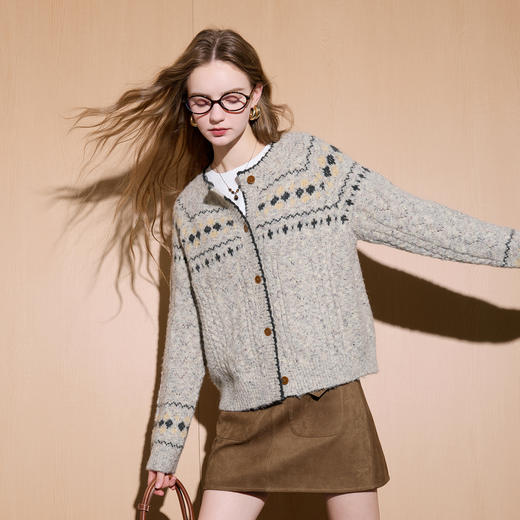 【奶油针织】三彩2025冬季新款宽松慵懒提花针织衫长袖单排扣开衫复古外套M 商品图3