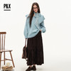 P&X设计师女装2025冬季针织复古大翻领宽松型毛衣825418166 蓝色 商品缩略图2