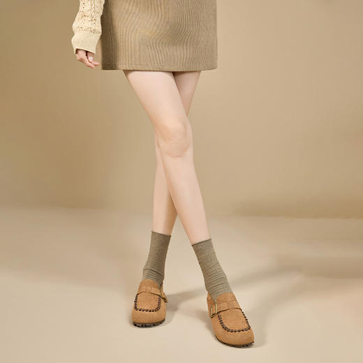 西遇平底勃肯鞋女新款秋季复古休闲一脚蹬全包单鞋豆豆乐福鞋V0057238 商品图3