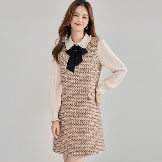 「高货sh」全新升级【铂金会员330/天猫439/差价109】(00526)洛诗琳法式气质拼接小香风连衣裙2025秋季假两件直筒裙 商品图0