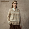 Famecoco复古撞色提花祖母风毛衣宽松慵懒圆领针织衫FAC8DB011 商品缩略图1