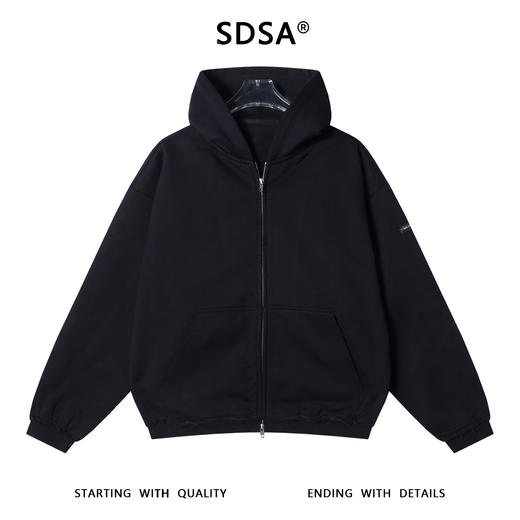 SDSA男士秋冬新款痞帅男装休闲纯色磨破拉链连帽卫衣百搭开衫外套 商品图1