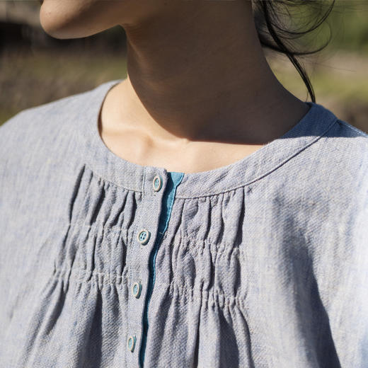 特绽放672朵/原野麻棉长裙·亚麻双面色织半开门襟长袖旅行连衣裙 商品图3