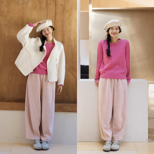 特绽放648朵/云朵裤·绵羊毛醋酸混纺绒感可水洗加厚宽松萝卜裤女 商品图1