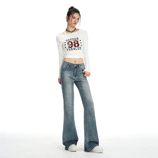 罗蒙春秋款女士浅蓝色牛仔裤微喇修身显瘦百搭小个子喇叭裤拖地长裤 商品图6