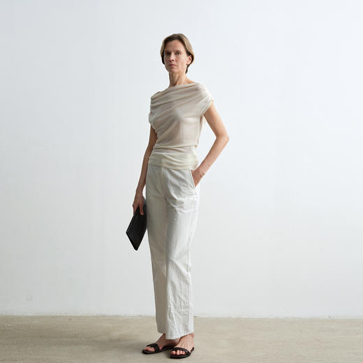 ROMI STUDIO“Clean fit”亚麻棉混纺经典老钱九分微喇裤RWCSXD2538 商品图0