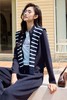 伯妮斯茵 | 简约休闲 帝释青色针织拼接外套 立领拉链设计 搭配条纹撞色披肩 日常通勤款 SZ3WAL66 - 帝释青外套 商品缩略图0