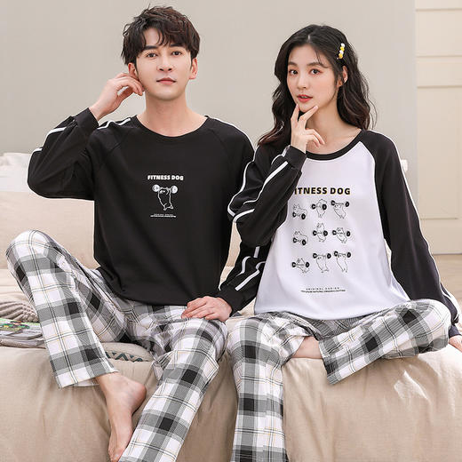 自然醒睦棉情侣家居服100%棉双面加厚长袖长裤套头睡衣QH 商品图3