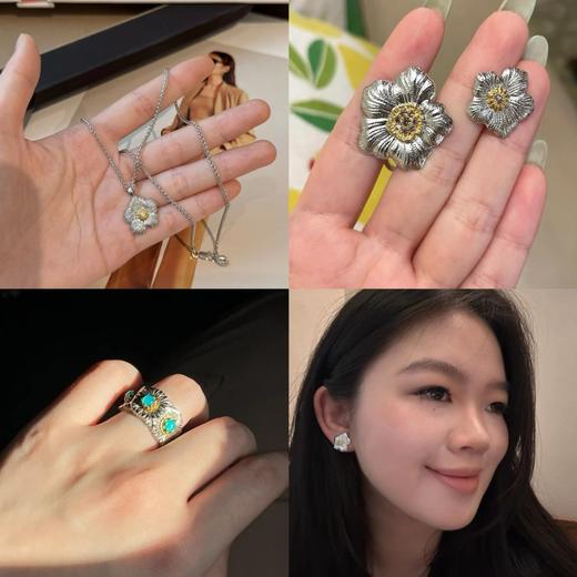 布家银饰花朵系列  项链/耳钉/戒指  虞书欣/周笔畅/权志龙/赵丽颖同款 商品图0