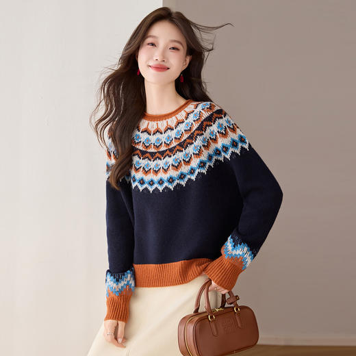 QF 20-1575羊毛毛衣复古慵懒风宽松洋气上衣 商品图3