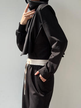 SIJIA｜AW2550 黑色围巾收腰卫衣