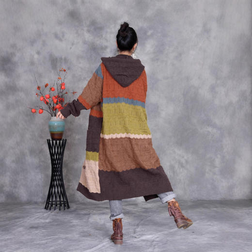 女装秋季衣服毛衣外套韩版连帽气质宽松长款针织开衫长款外套宽松 商品图3