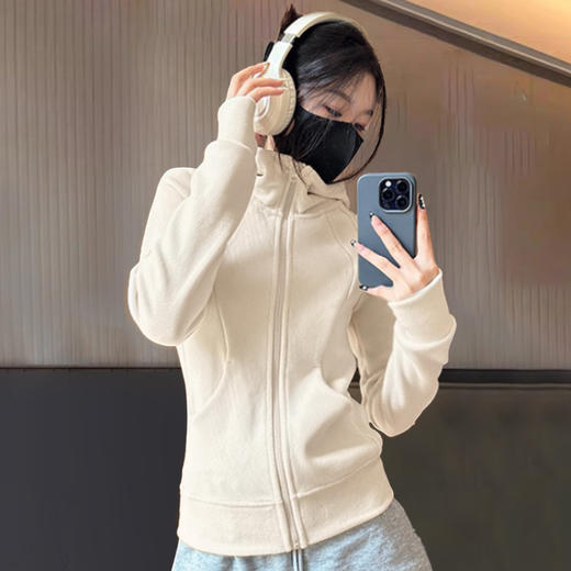 双面奥粒绒 修身立领小蛮腰外套 加绒内搭瑜伽服摇粒绒外套女2025新款秋冬季抓绒卫衣运动上衣 商品图12