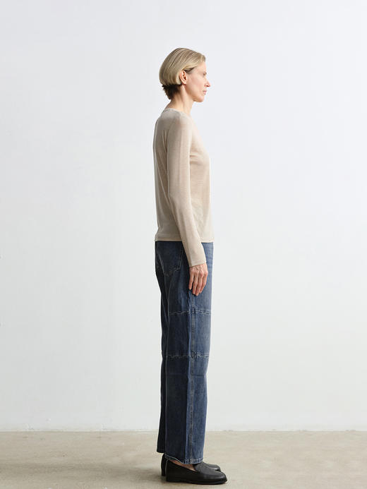 ROMI STUDIO复古拼接 宽松高腰阔腿显瘦深蓝色休闲牛仔裤 N3547 商品图1