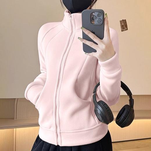 双面奥粒绒 修身立领小蛮腰外套 加绒内搭瑜伽服摇粒绒外套女2025新款秋冬季抓绒卫衣运动上衣 商品图10