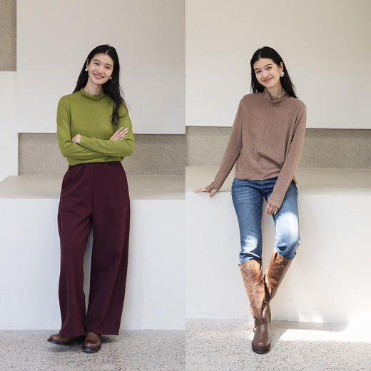 特绽放667朵/羽毛打底衫·羽毛蛋白混纺加厚高领拇指洞长袖T恤女 商品图3