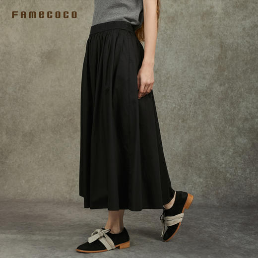 Famecoco原创文艺范简约A字半身裙腰头繁花精绣拼接春秋FAC6HA017 商品图3