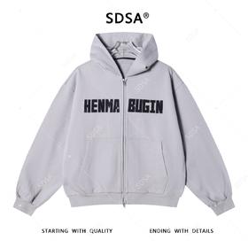 SDSA秋冬新款痞帅男装美式撞色刺绣字母拉链连帽卫衣百搭开衫外套