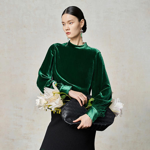 【林栖设计小店】真丝丝绒衬衣复古优雅显瘦2025秋冬新款上衣1953117 商品图0