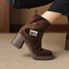 【预售5天】磨砂皮粗跟圆头高跟短靴女秋冬新款复古皮带扣厚底切尔西靴ZYY&A1528 商品缩略图1