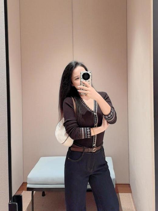 中古风双织提花针织羊毛混纺开衫 商品图6