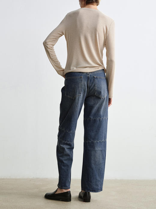 ROMI STUDIO复古拼接 宽松高腰阔腿显瘦深蓝色休闲牛仔裤 N3547 商品图2