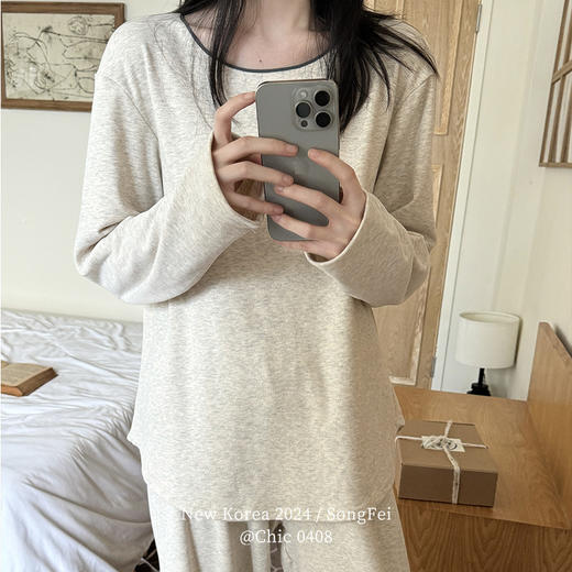 秋冬【韩系绵羊绒睡衣套装】春秋圆领套头长袖套装 宽松舒适弹力家居服可外穿两件套 商品图5