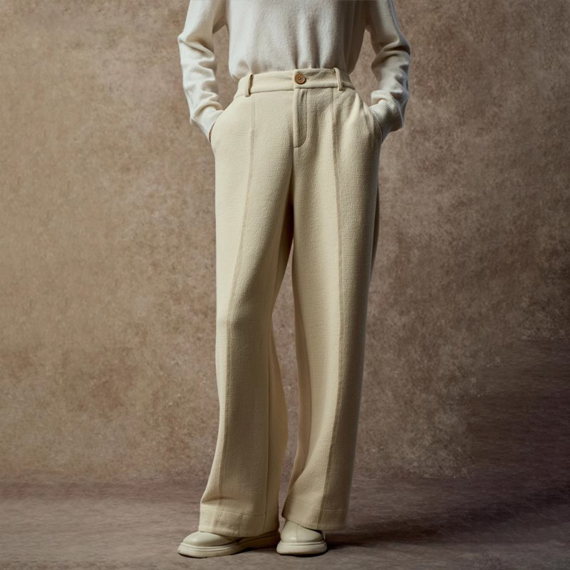 Famecoco范可儿简约通勤直筒裤宽松垂坠感棉质阔腿裤FAC8GA012