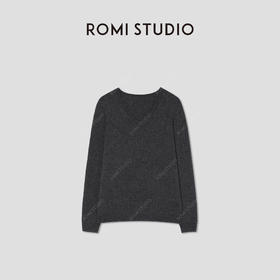ROMI STUDIO7针山羊绒绵羊毛软糯舒适v领宽松套头毛衣RWBWSY1462