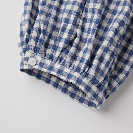 ROMI STUDIO“法式慵懒”蓝白格纹轻薄宽松圆领长袖衬衫 RWCRS64423 商品图6