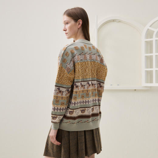 谜底针织开衫长袖2025冬季新品时髦廓形原创图案毛衣女254MZ1916 商品图2