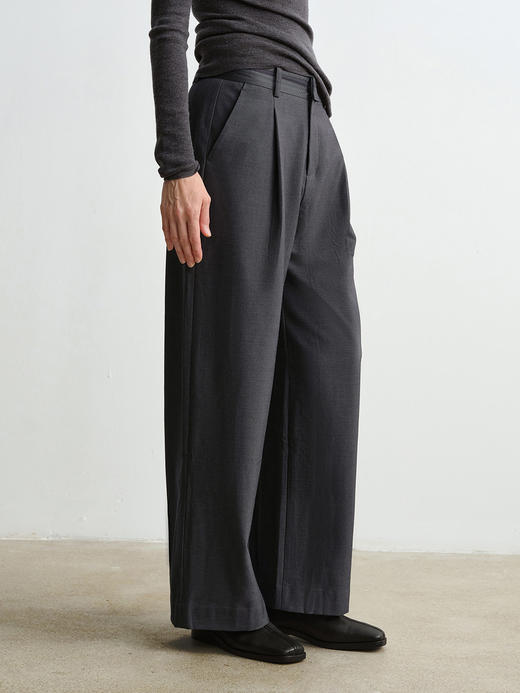 ROMI STUDIO“率性优雅”高克重内磨毛微弹高腰阔腿休闲裤 431KS050 商品图0