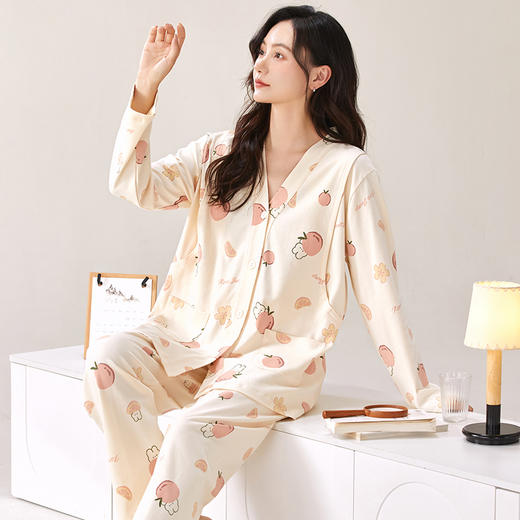 自然醒胧棉女士月子服家居服7A抗菌100%棉和服系列睡衣QH 商品图12