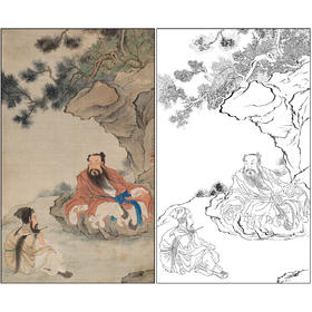 陈少梅山水人物工笔画白描底稿《仿陈老莲人物故实》临摹勾线高清打印稿SM38