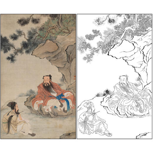 陈少梅山水人物工笔画白描底稿《仿陈老莲人物故实》临摹勾线高清打印稿SM38 商品图0