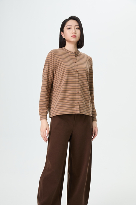 【爆款】水淼2025冬新款柔软弹力保暖条纹小衫1480