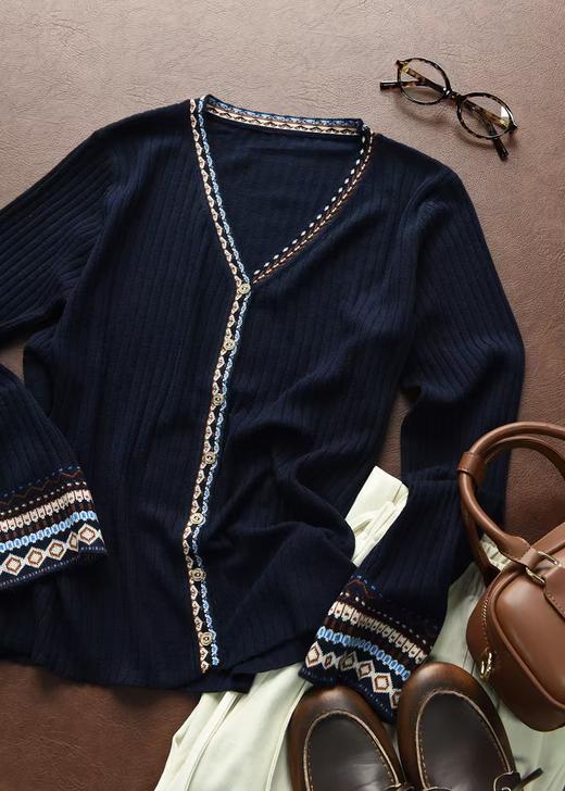 中古风双织提花针织羊毛混纺开衫 商品图11