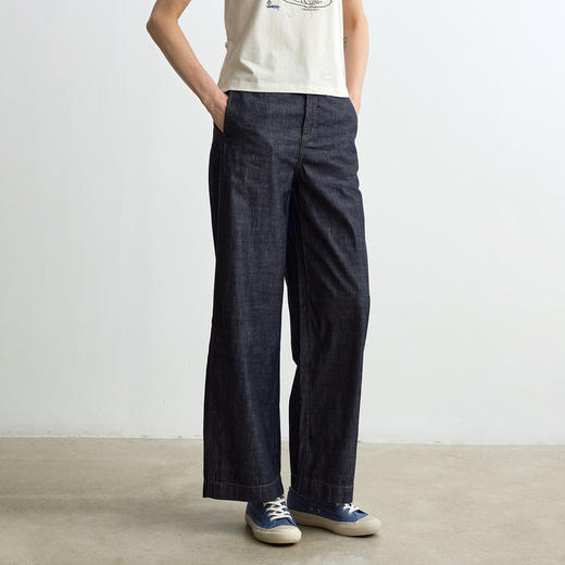 ROMI STUDIO“复古丹宁”100%棉薄款后松紧腰阔腿牛仔裤 RWBAX81727 商品图1