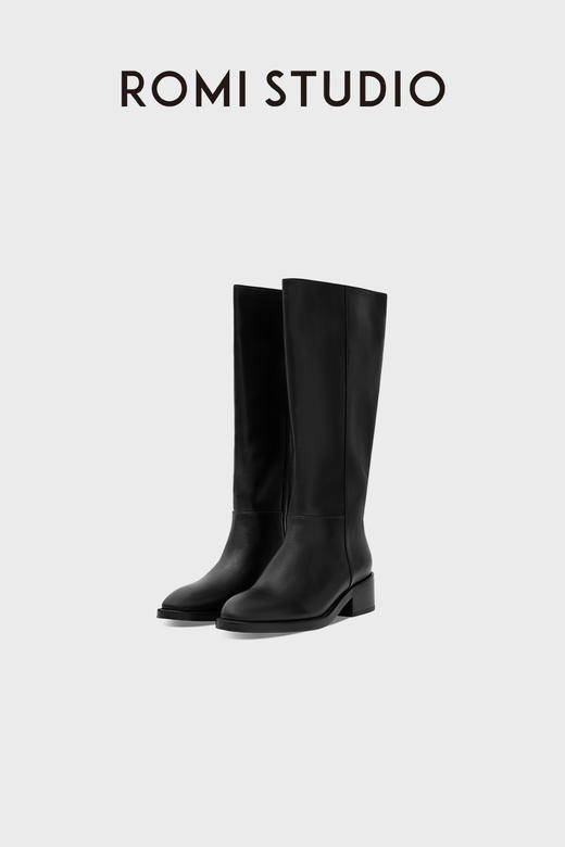 ROMI STUDIO“棕标甄选”头层牛皮拼羊皮油蜡粗跟长筒靴RW24LP30426 商品图9