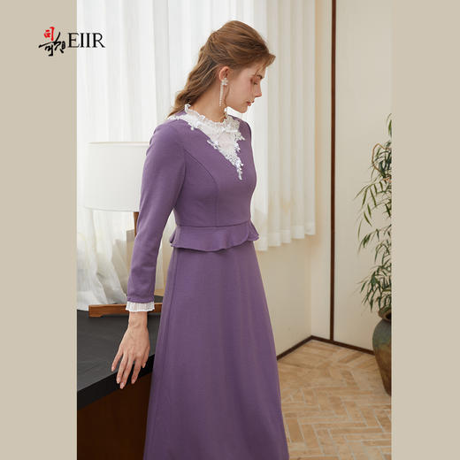 司歌羊毛假两件连衣裙冬拼蕾丝复古显瘦A921163X 商品图0