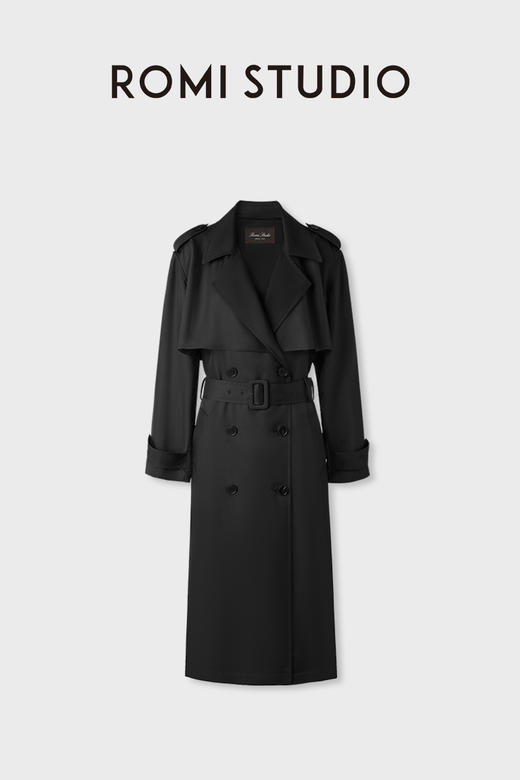 ROMI STUDIO 100%桑蚕丝双排扣翻领收腰长款风衣外套 RWCAWG4751 商品图2