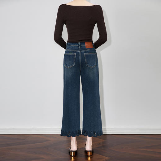 「高货wl」全新升级【铂金会员284/天猫379/差价95】(04454)洛诗琳重工裤脚刺绣镂空花边牛仔裤2025秋季直筒九分裤 商品图1