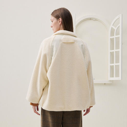 谜底立领大衣长袖2025冬季新品廓型下摆拼接毛毛外套女254MD1646 商品图2