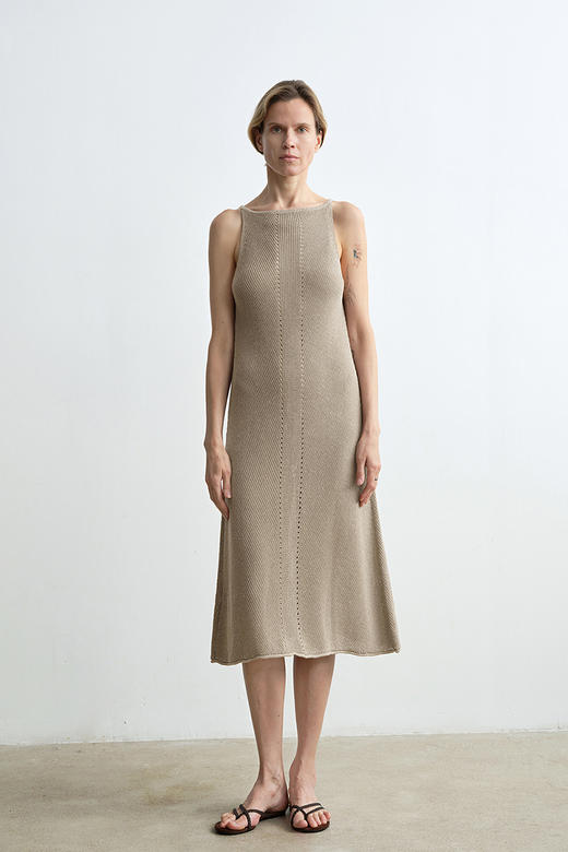 ROMI STUDIO 亚麻和纸纱混纺镂空无袖宽松长款连衣裙 RWCRLG2782 商品图2