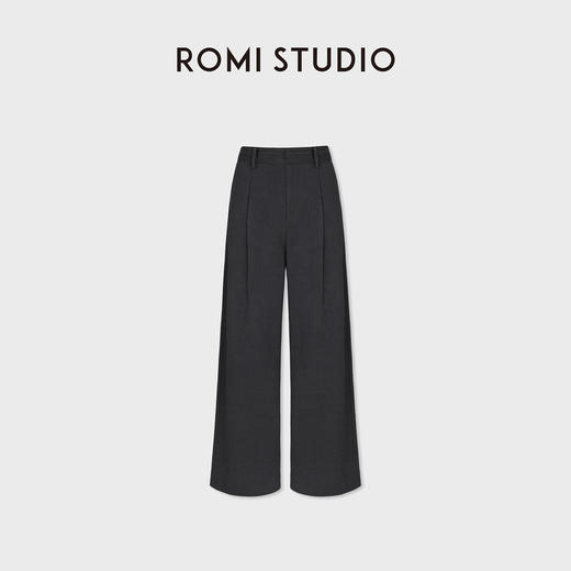 ROMI STUDIO“率性优雅”高克重内磨毛微弹高腰阔腿休闲裤 431KS050 商品图8