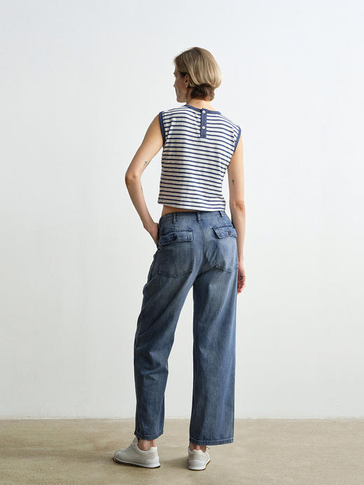 ROMI STUDIO“休闲复古”蓝白条纹轻薄舒适圆领无袖背心 RWCAS64934 商品图2