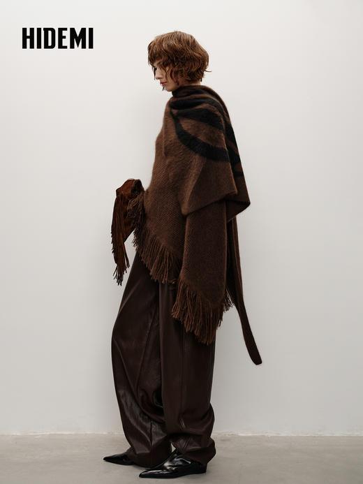 HIDEMI 大秀款藏地可溯源牦牛绒拉毛长拉绒系列流苏不对称加厚大斗篷针织毛衣双层双面加厚外套 商品图9