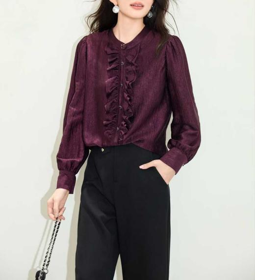 SZ3F52_魏紫色/凝脂色 _衬衫_春秋_长袖灯笼袖木耳边复古温柔气质_高级女装_BERNIEELEN 伯妮斯茵 商品图3