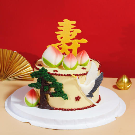 祝寿款【仙鹤献桃】1.8磅 香草奶油芒果夹心口味 商品图1