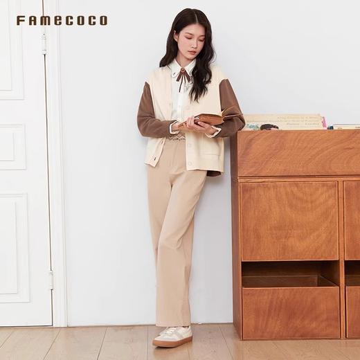 Famecoco范可儿撞色拼接V领休闲开衫学院风针织外套FAB6DE015 商品图3